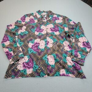 Vintage 80s that's me Floral Paisley Button Front Blouse Women's Small Retro